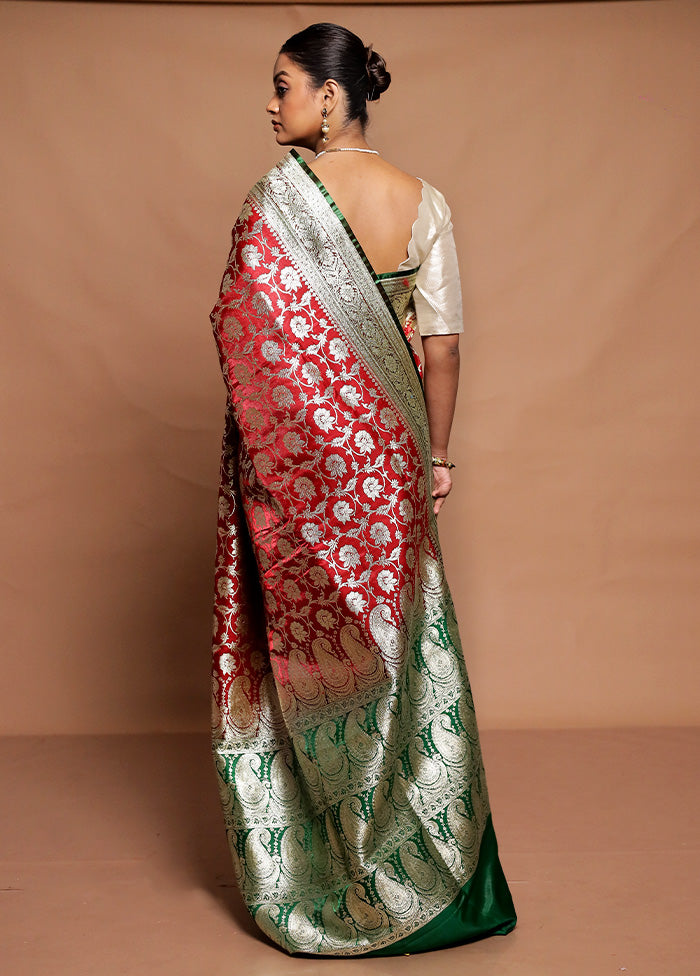 Red Banarasi Silk Saree With Blouse Piece