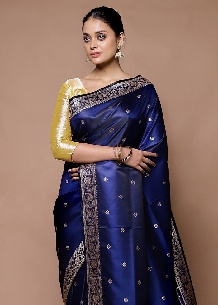 Blue Banarasi Silk Saree With Blouse Piece