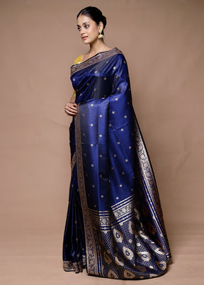 Blue Banarasi Silk Saree With Blouse Piece