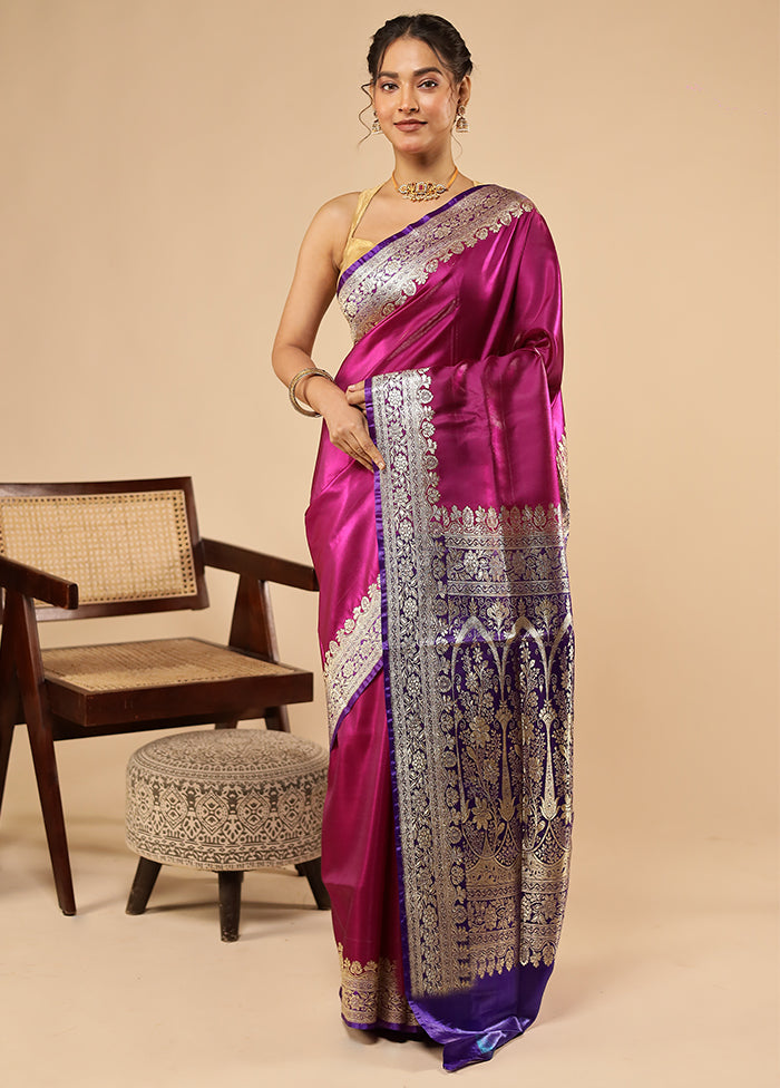 Purple Banarasi Silk Saree With Blouse Piece