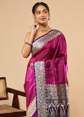 Purple Banarasi Silk Saree With Blouse Piece