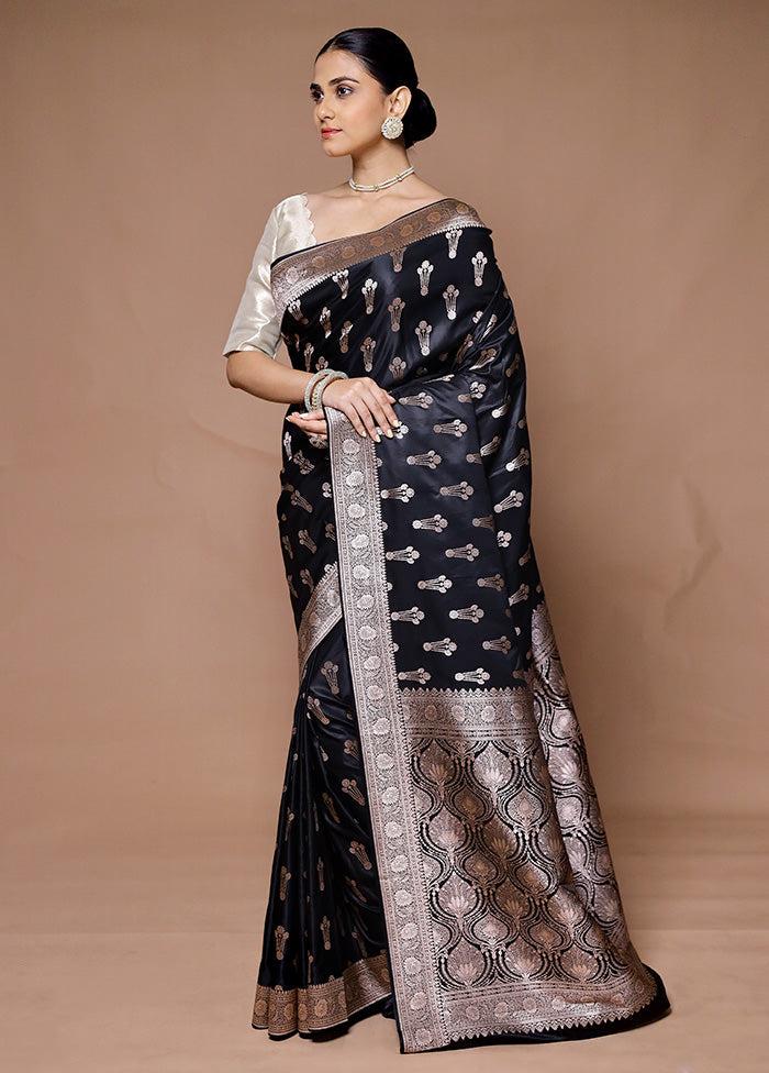 Black Katan Silk Saree With Blouse Piece