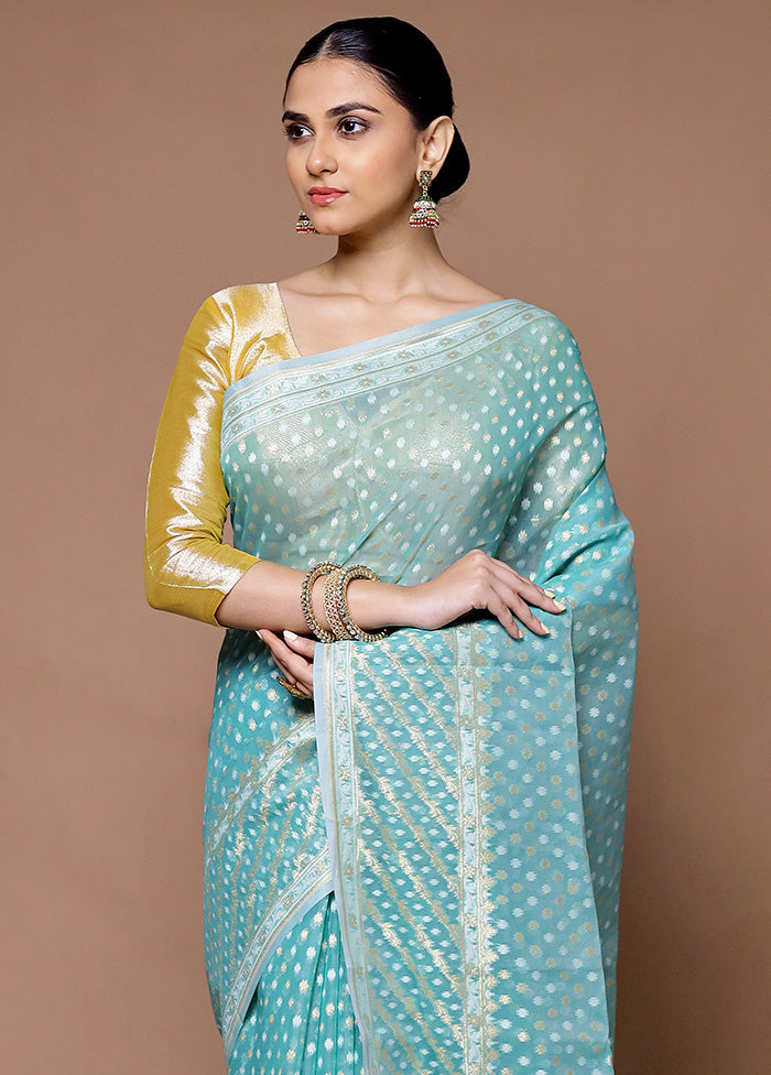 Blue Kora Silk Saree With Blouse Piece