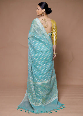 Blue Kora Silk Saree With Blouse Piece