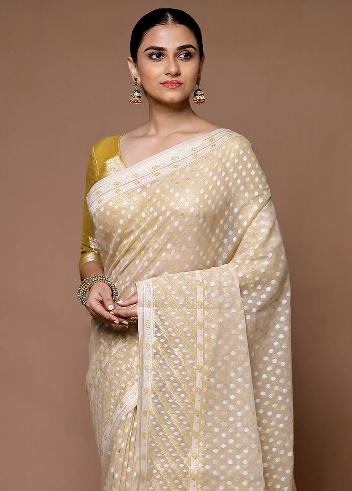 Cream Kora Silk Saree With Blouse Piece