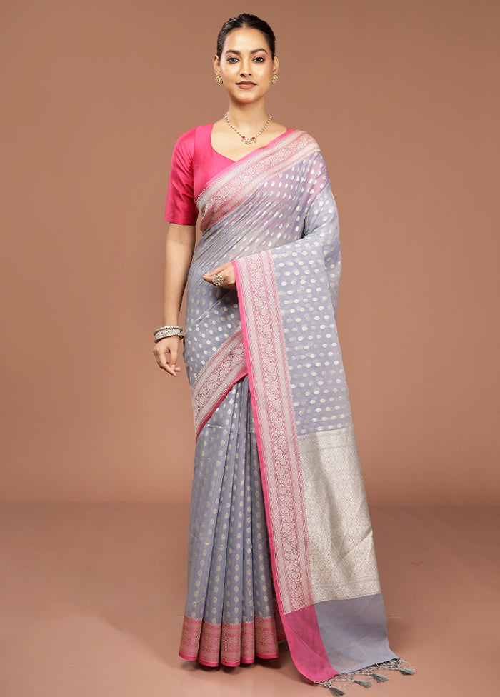 Blue Kora Silk Saree With Blouse Piece