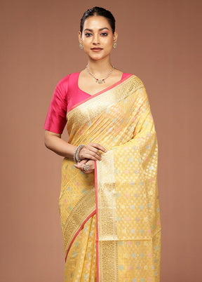 Yellow Kora Silk Saree With Blouse Piece