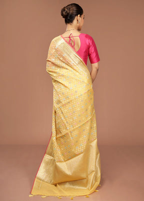 Yellow Kora Silk Saree With Blouse Piece