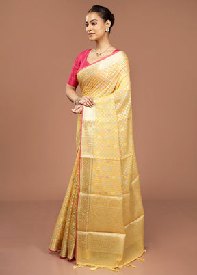 Yellow Kora Silk Saree With Blouse Piece