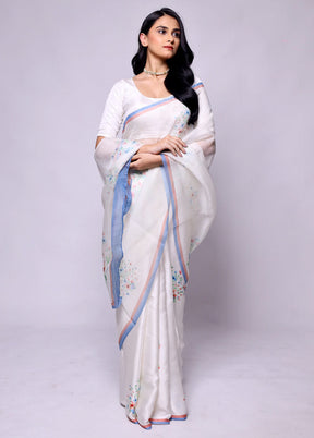 White Organza Saree With Blouse Piece