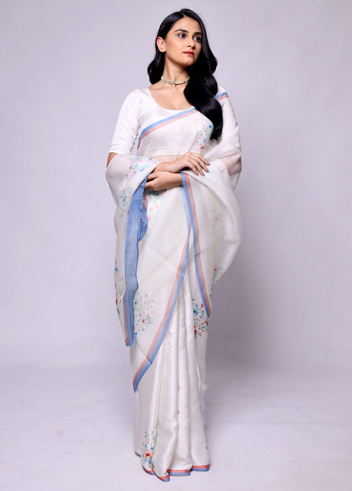 White Organza Saree With Blouse Piece