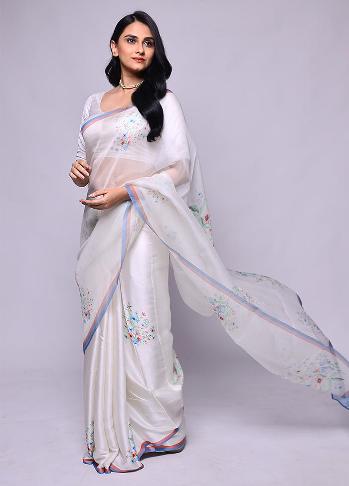 White Organza Saree With Blouse Piece