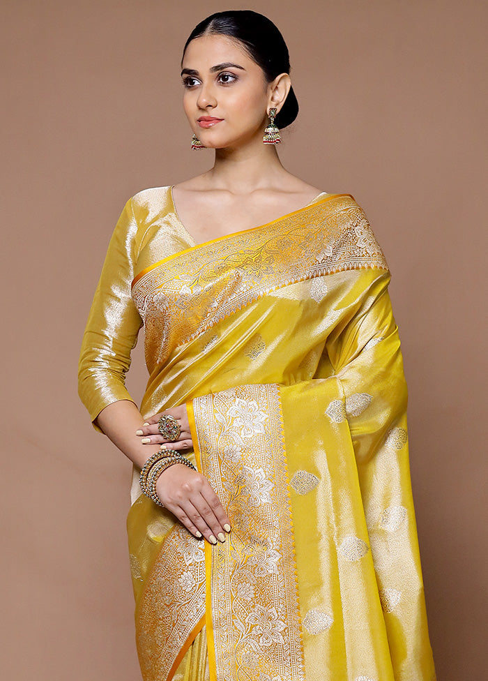 Yellow Tissue Silk Saree With Blouse Piece