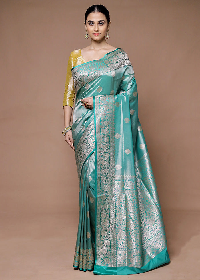 Blue Tissue Silk Saree With Blouse Piece