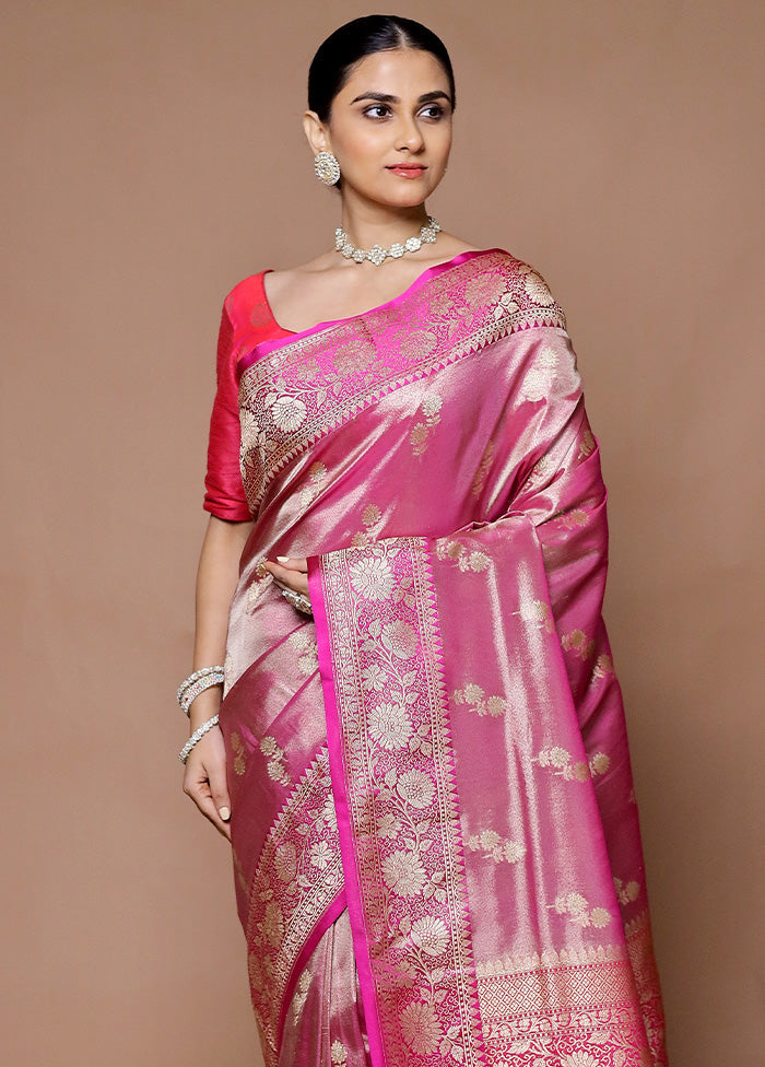 Pink Tissue Silk Saree With Blouse Piece