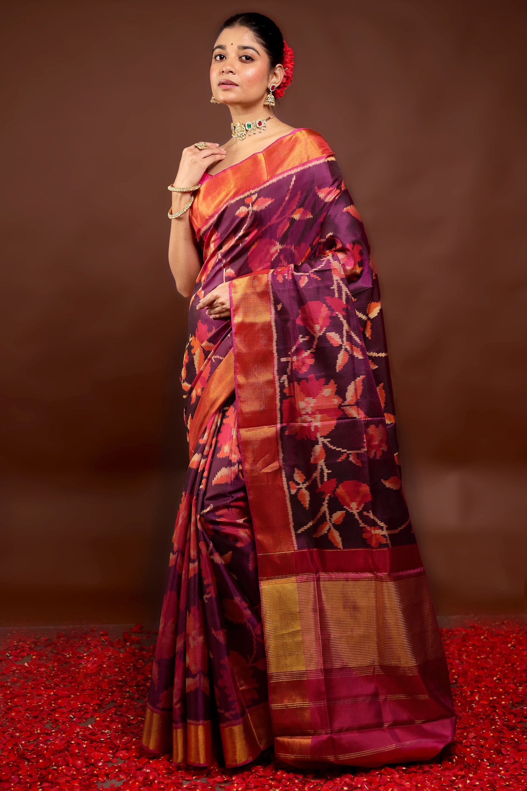 Pink Handloom Patola Pure Silk Saree With Blouse Piece