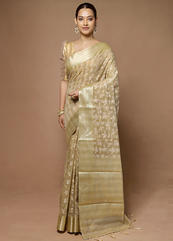 Cream Kora Silk Saree With Blouse Piece