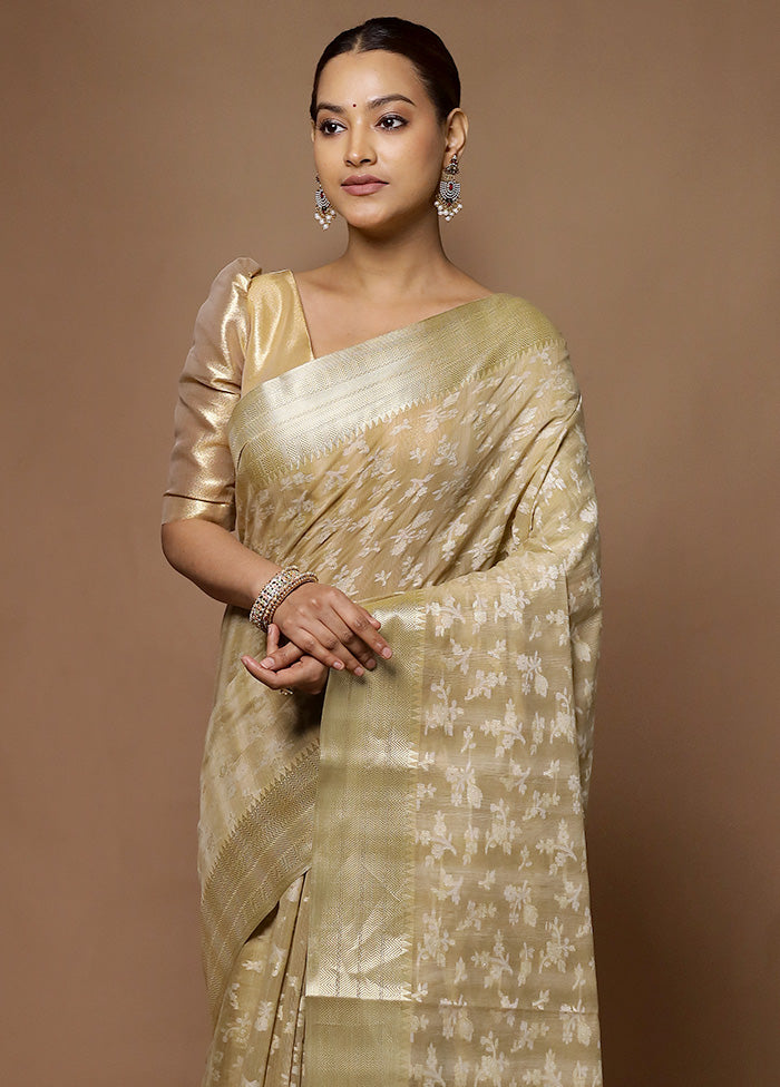 Cream Kora Silk Saree With Blouse Piece