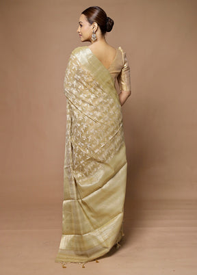 Cream Kora Silk Saree With Blouse Piece