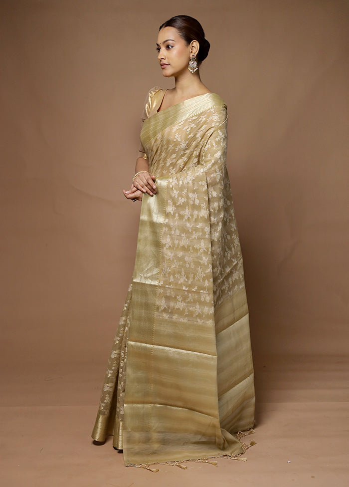 Cream Kora Silk Saree With Blouse Piece