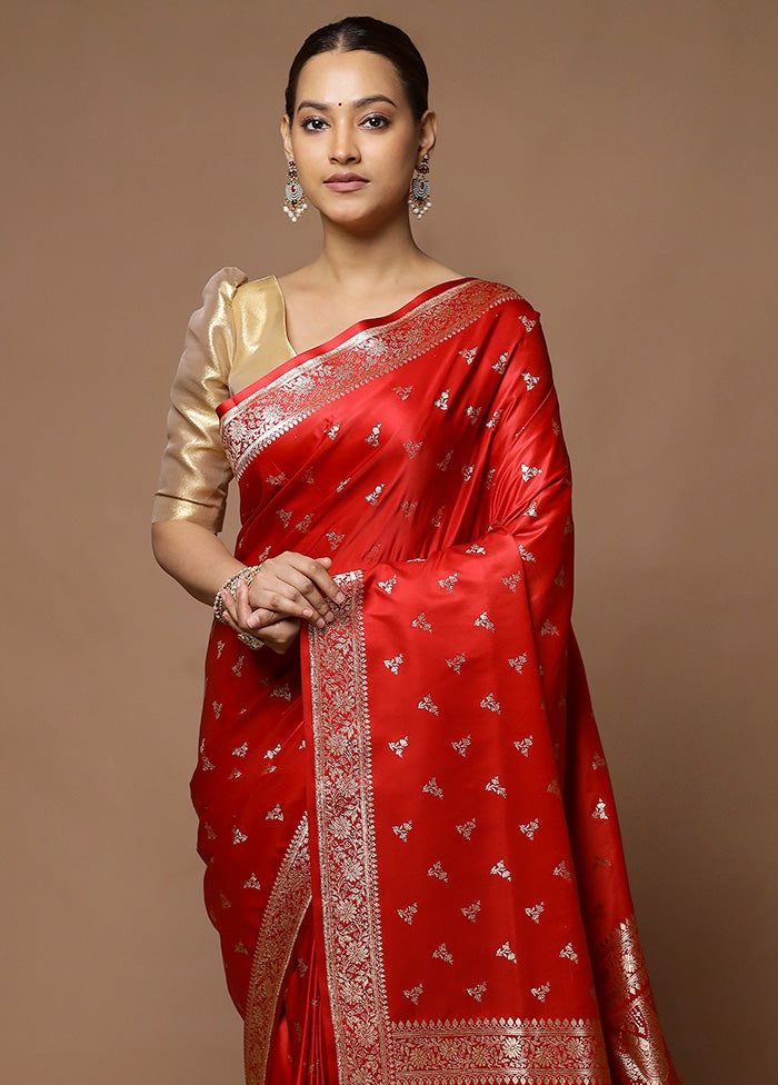 Red Banarasi Silk Saree With Blouse Piece