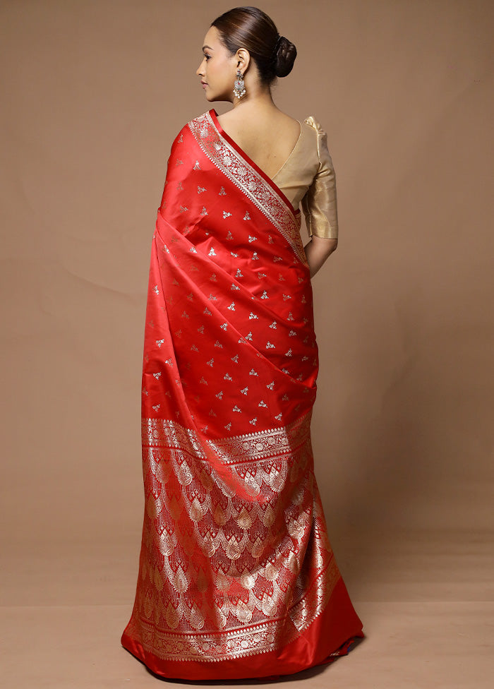 Red Banarasi Silk Saree With Blouse Piece