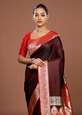 Maroon Banarasi Silk Saree With Blouse Piece