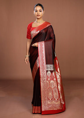 Maroon Banarasi Silk Saree With Blouse Piece