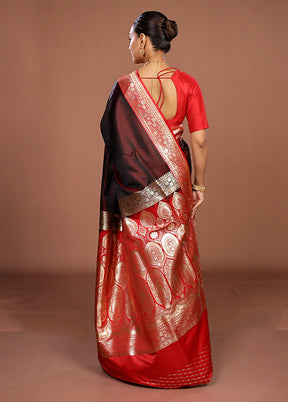 Maroon Banarasi Silk Saree With Blouse Piece