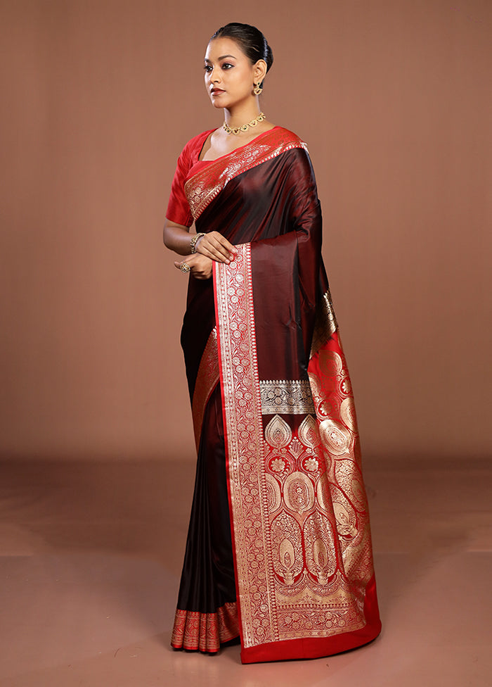 Maroon Banarasi Silk Saree With Blouse Piece