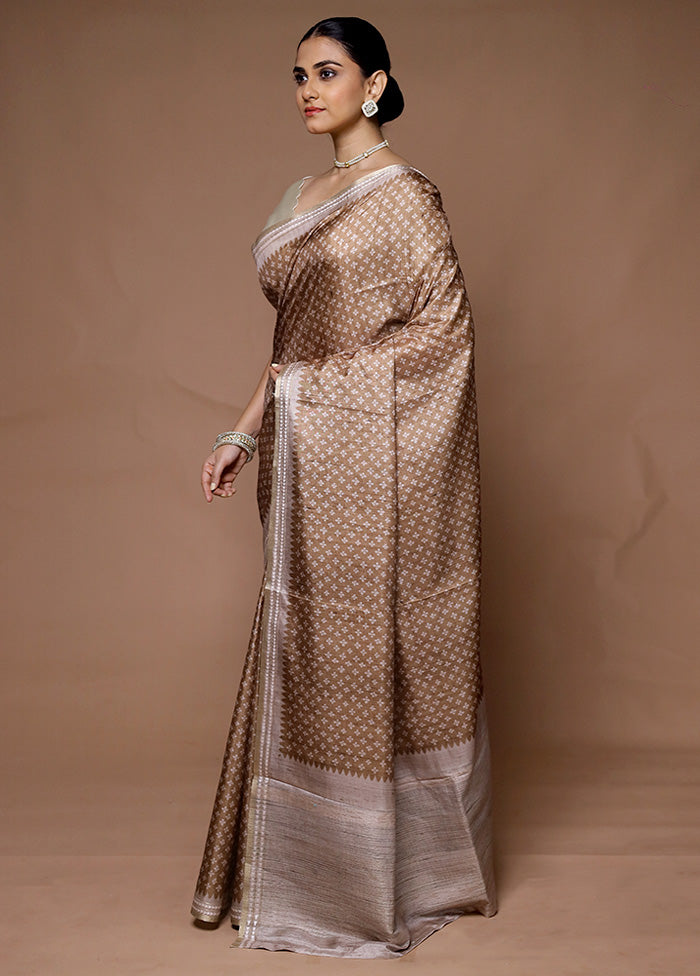 Brown Tussar Silk Saree With Blouse Piece