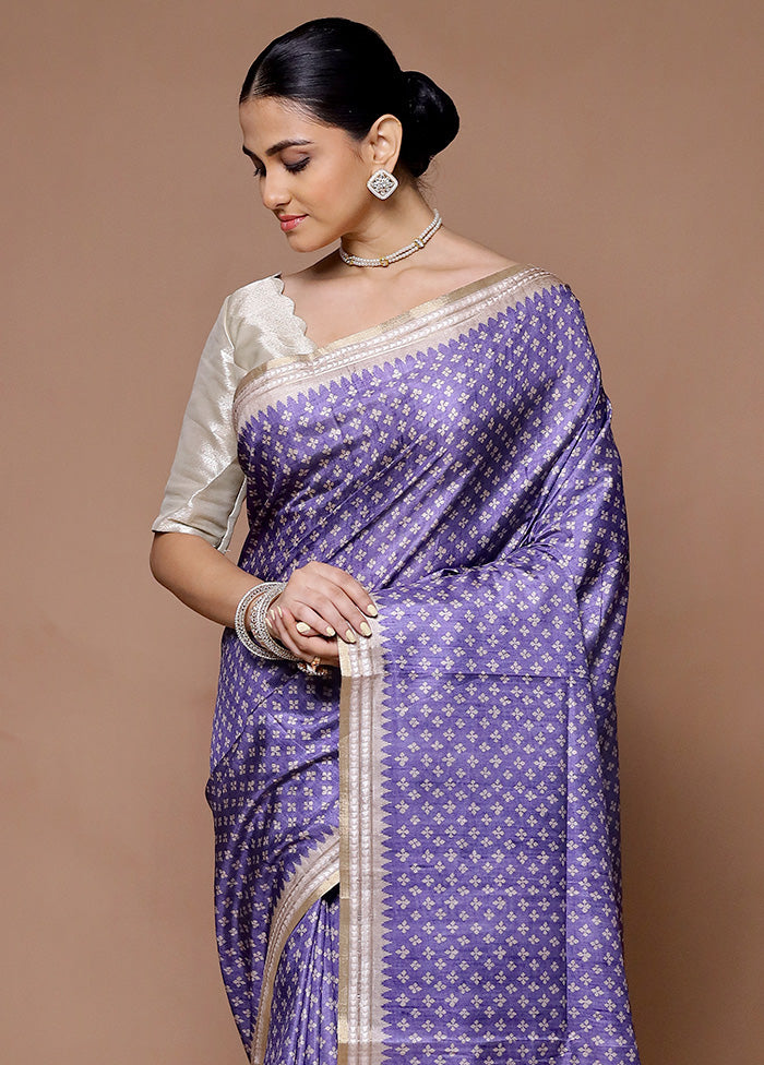 Purple Tussar Silk Saree With Blouse Piece