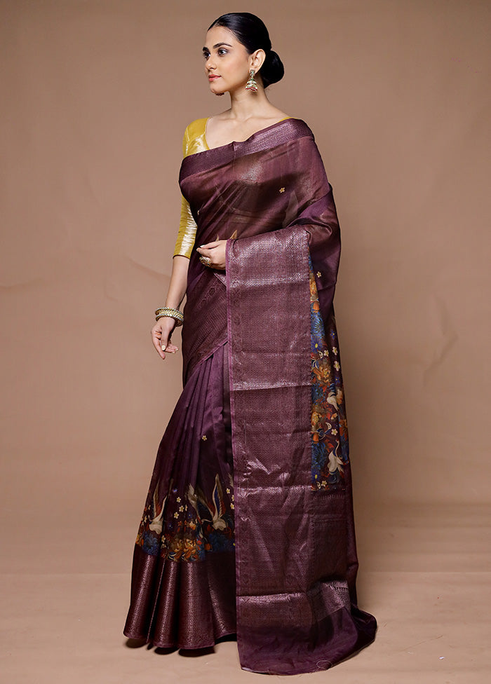 Brown Organza Saree With Blouse Piece