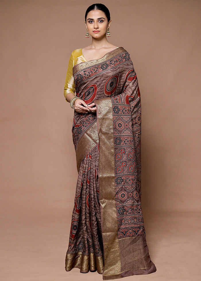 Brown Pure Modal Silk Saree Without Blouse Piece