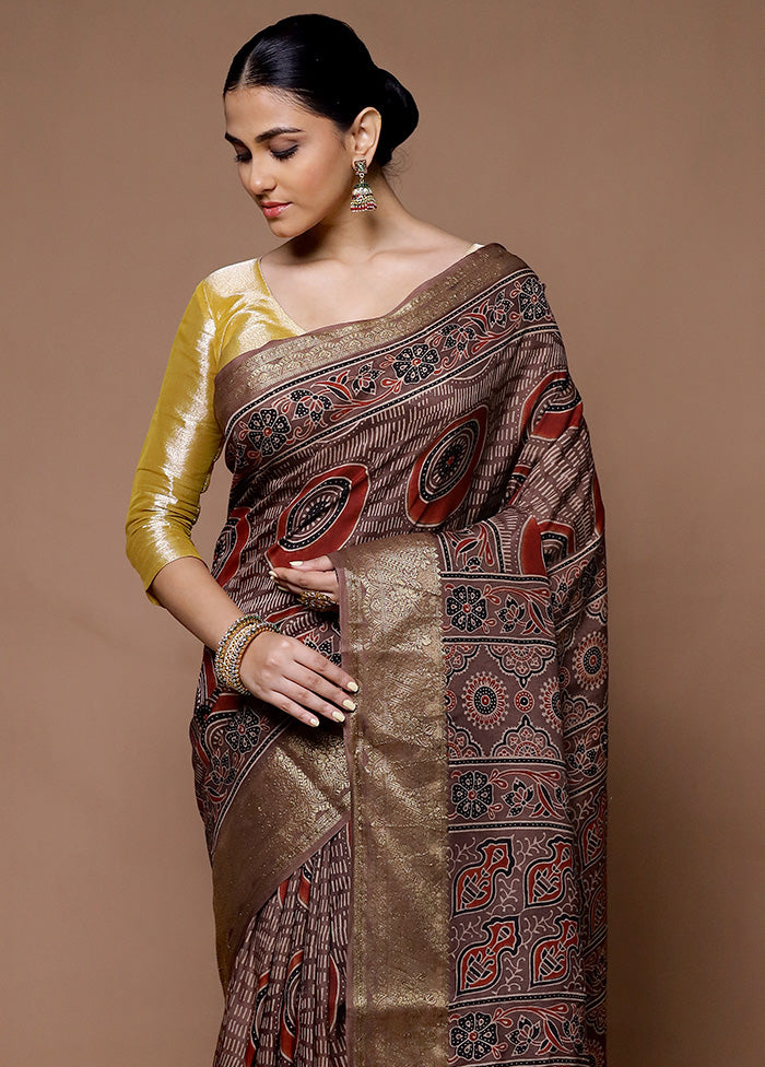 Brown Pure Modal Silk Saree Without Blouse Piece