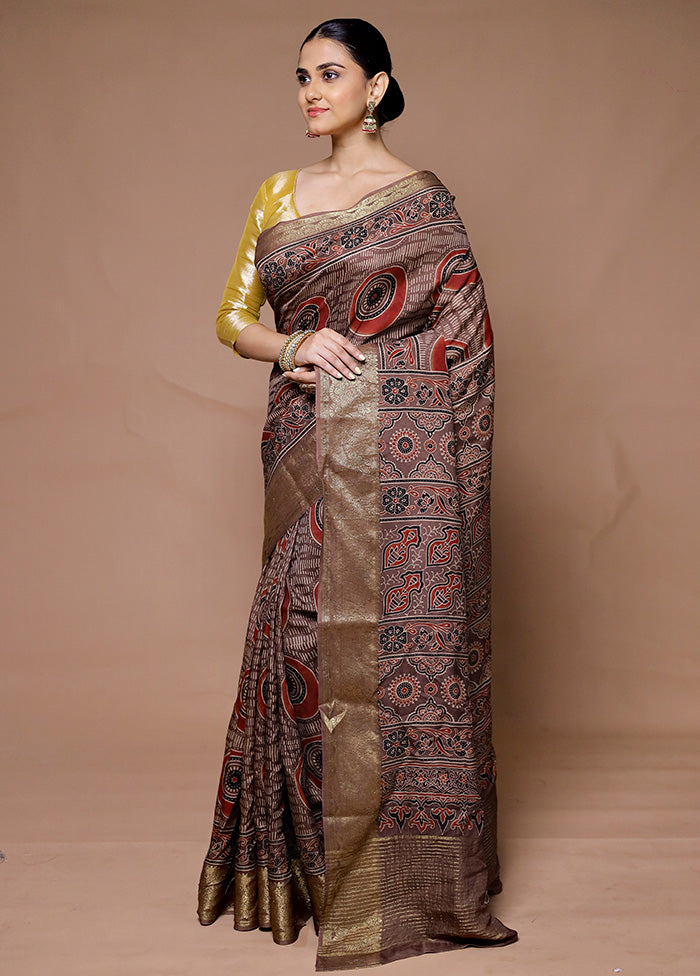 Brown Pure Modal Silk Saree Without Blouse Piece