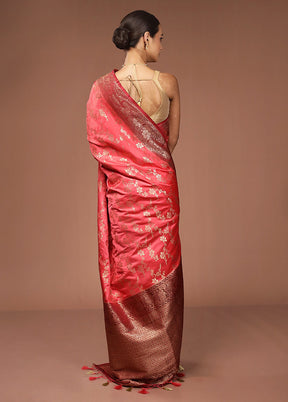 Pink Dupion Silk Saree With Blouse Piece