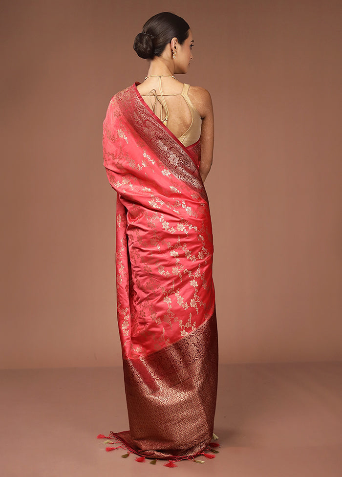 Pink Dupion Silk Saree With Blouse Piece
