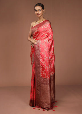 Pink Dupion Silk Saree With Blouse Piece