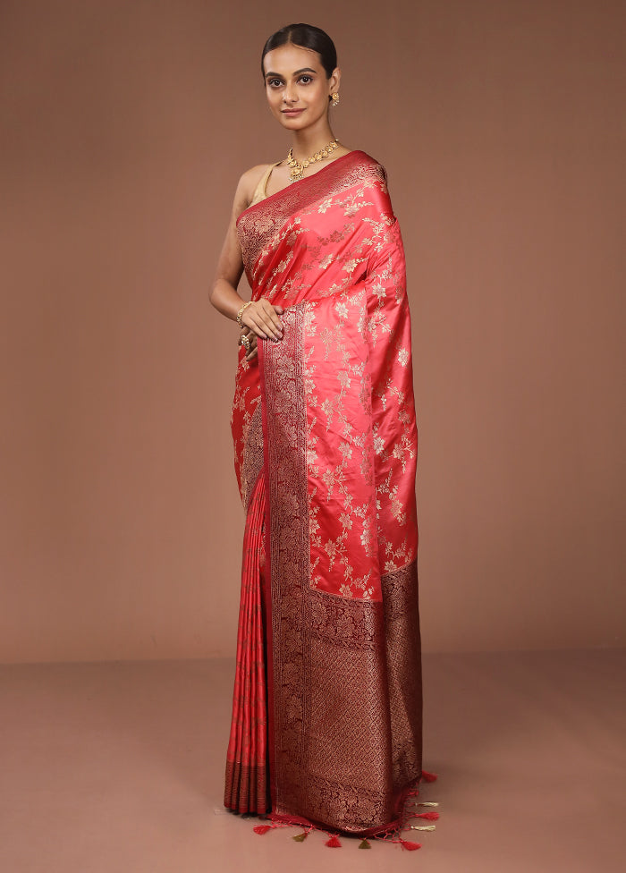Pink Dupion Silk Saree With Blouse Piece