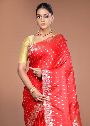 Red Banarasi Silk Saree With Blouse Piece
