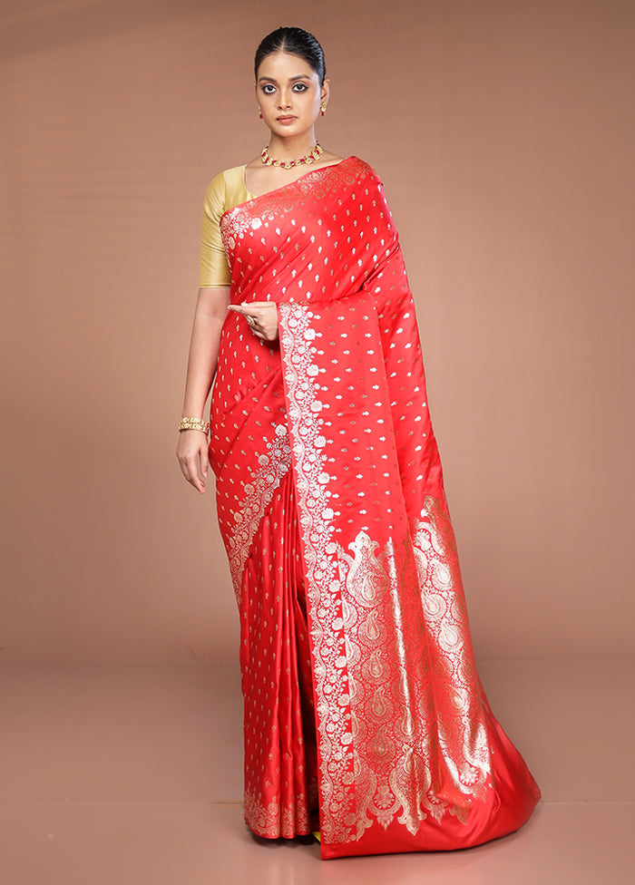 Red Banarasi Silk Saree With Blouse Piece