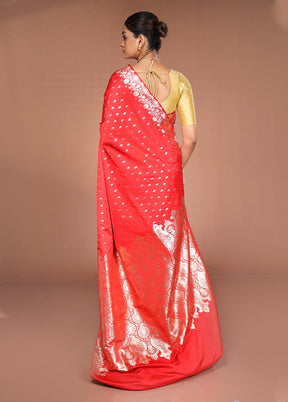 Red Banarasi Silk Saree With Blouse Piece