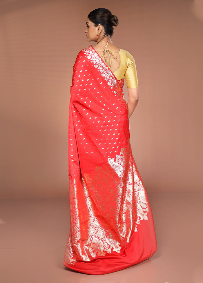 Red Banarasi Silk Saree With Blouse Piece