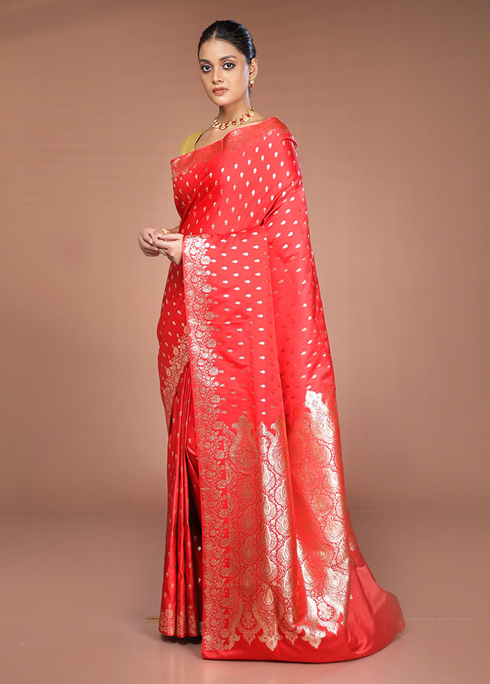 Red Banarasi Silk Saree With Blouse Piece