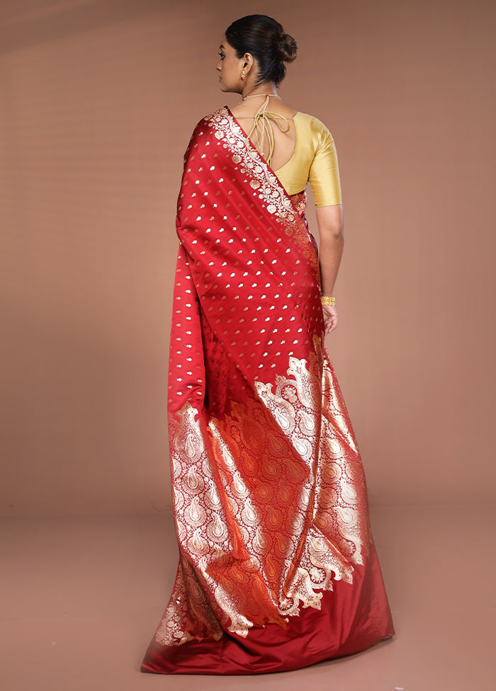 Maroon Banarasi Silk Saree With Blouse Piece