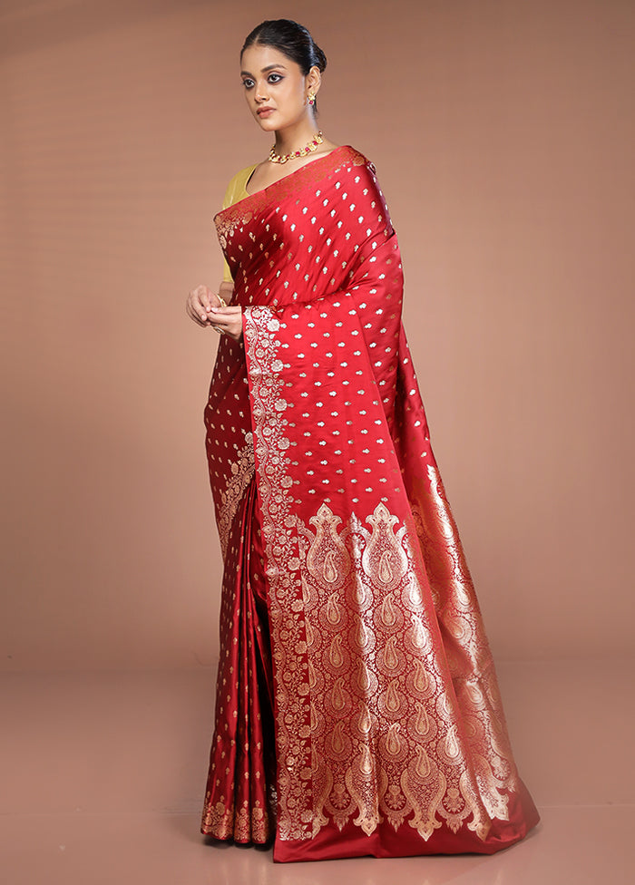 Maroon Banarasi Silk Saree With Blouse Piece