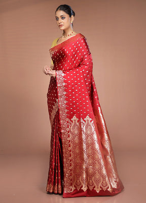 Maroon Banarasi Silk Saree With Blouse Piece