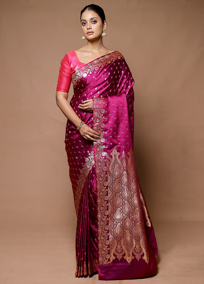 Purple Banarasi Silk Saree With Blouse Piece