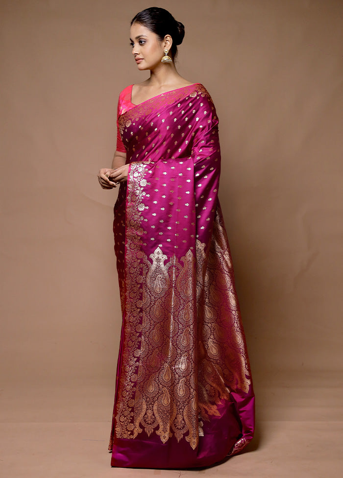 Purple Banarasi Silk Saree With Blouse Piece